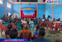 Warga mengikuti sosialisasi Izin Usaha Pertambangan (IUP) tahap eksplorasi PT Mineral Mega Sentosa (MMS) di Aula Kantor Camat Samadua, Aceh Selatan, Selasa (22/9/2026).